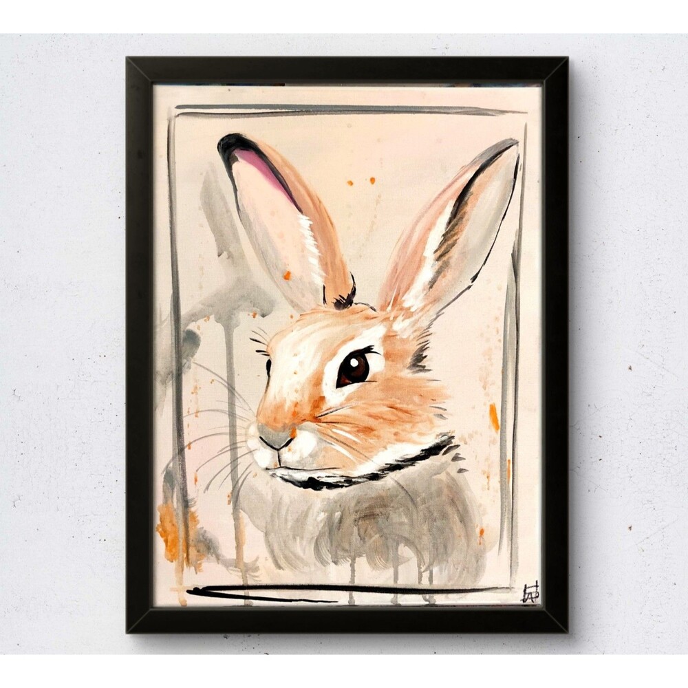 WS original rabbit hand painted 12X16 canvas acrylic abstract modern fine art